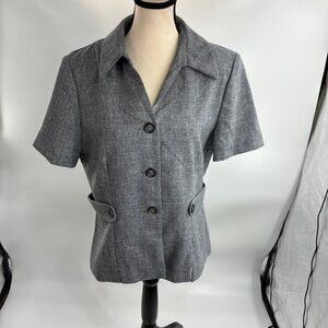 Perceptions Women's Gray Size 12 Button Front Short Sleeve Top Vintage